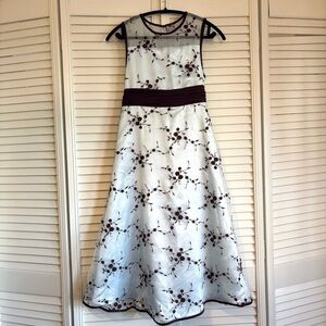 Bonnie Jean Girls Floral Embroidered Formal Dress Blue Brown Size 16